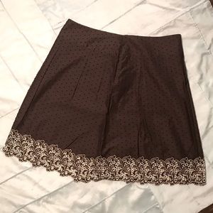 Skirt, brown/white, embroidered eyelet hem, Sz 12